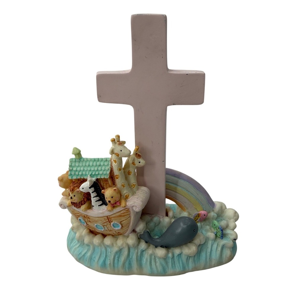 Russ Berrie Notes From Noah Ark Cross Figurine Nursery Decor Pink Baptism 10391